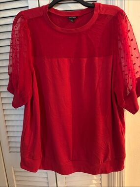 torrid Red Puff-Sleeve Mesh Sweatshirt